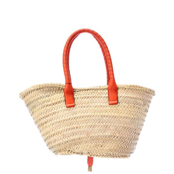Chloe Marcie Medium Raffia & Leather Basket Tote, Orange - Picture 2 of 4